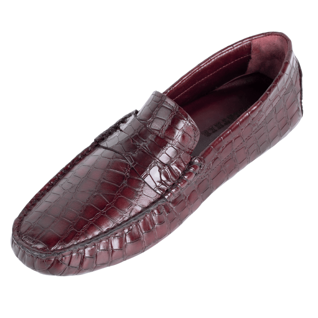 Gary: Mocassin Homme - Cuir Bordeaux Croco - Bleather Maroc