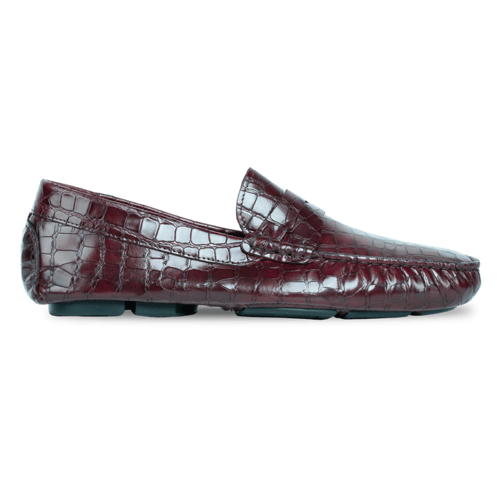 Gary: Mocassin Homme - Cuir Bordeaux Croco - Bleather Maroc