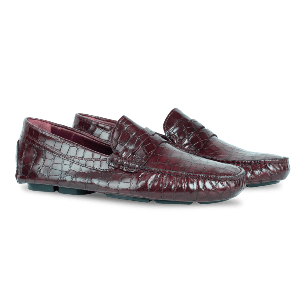Gary: Mocassin Homme - Cuir Bordeaux Croco - Bleather Maroc