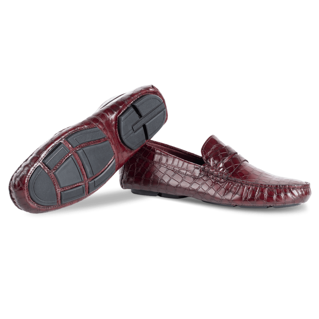 Gary: Mocassin Homme - Cuir Bordeaux Croco - Bleather Maroc
