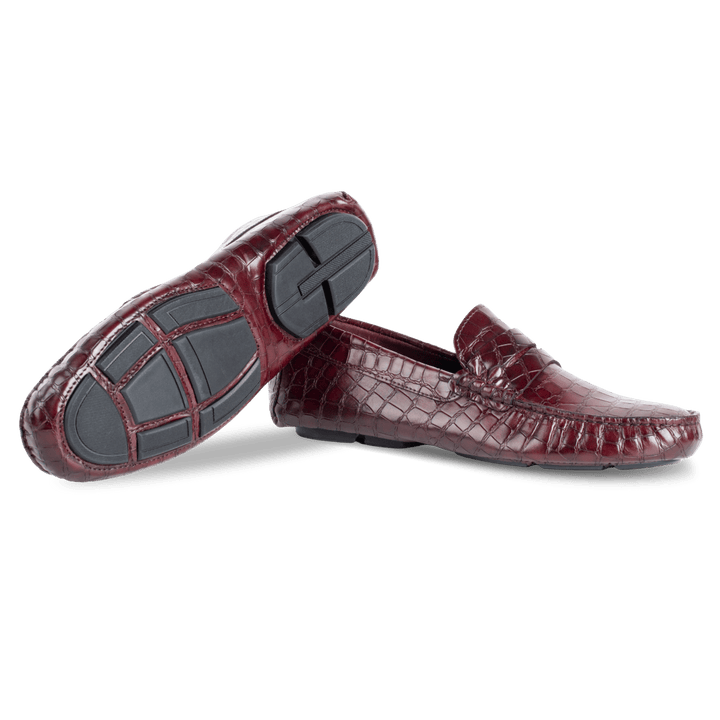 Gary: Mocassin Homme - Cuir Bordeaux Croco - Bleather Maroc