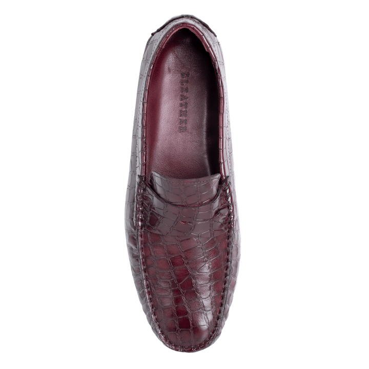Gary: Mocassin Homme - Cuir Bordeaux Croco - Bleather Maroc