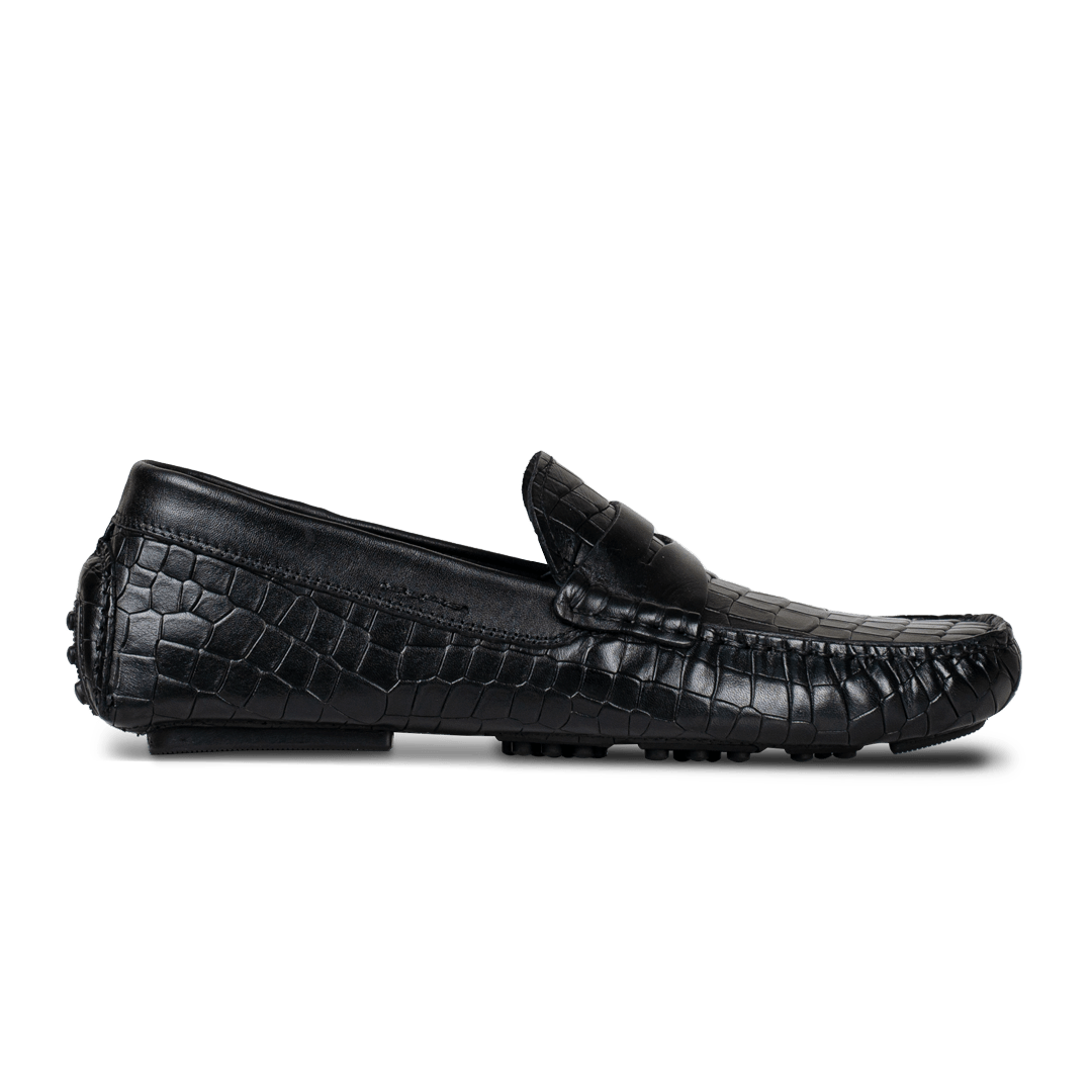 Gary: Mocassin Homme - Cuir Noir Croco - Bleather Maroc