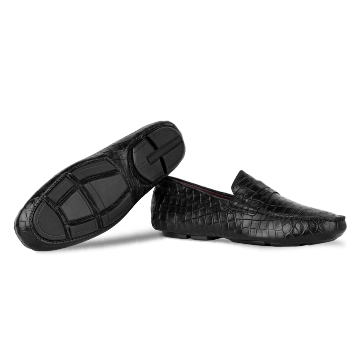 Gary: Mocassin Homme - Cuir Noir Croco - Bleather Maroc