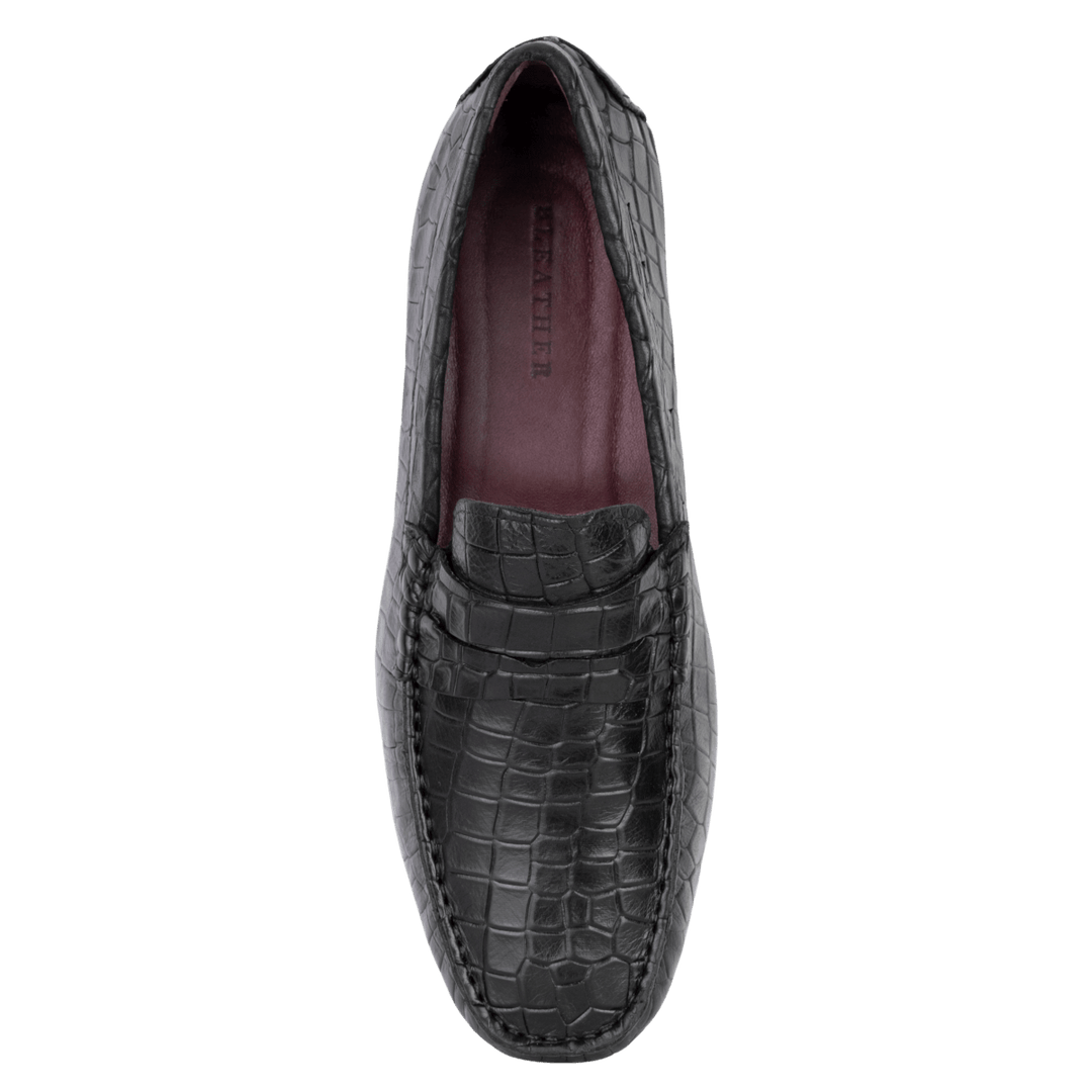 Gary: Mocassin Homme - Cuir Noir Croco - Bleather Maroc