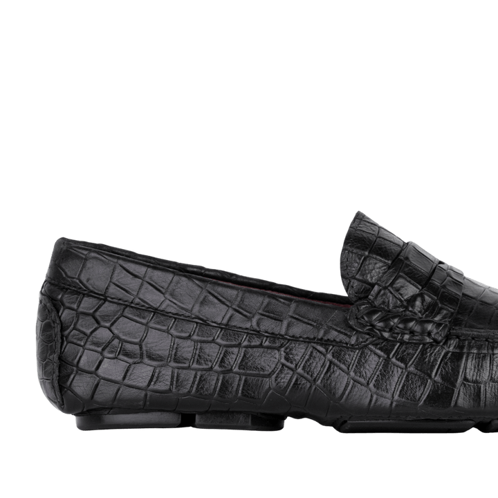 Gary: Mocassin Homme - Cuir Noir Croco - Bleather Maroc