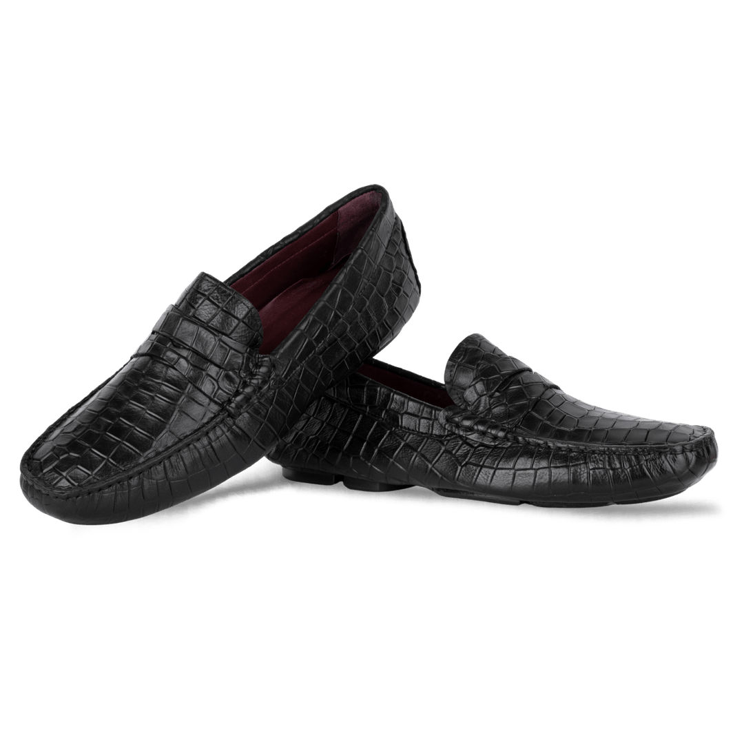 Gary: Mocassin Homme - Cuir Noir Croco - Bleather Maroc