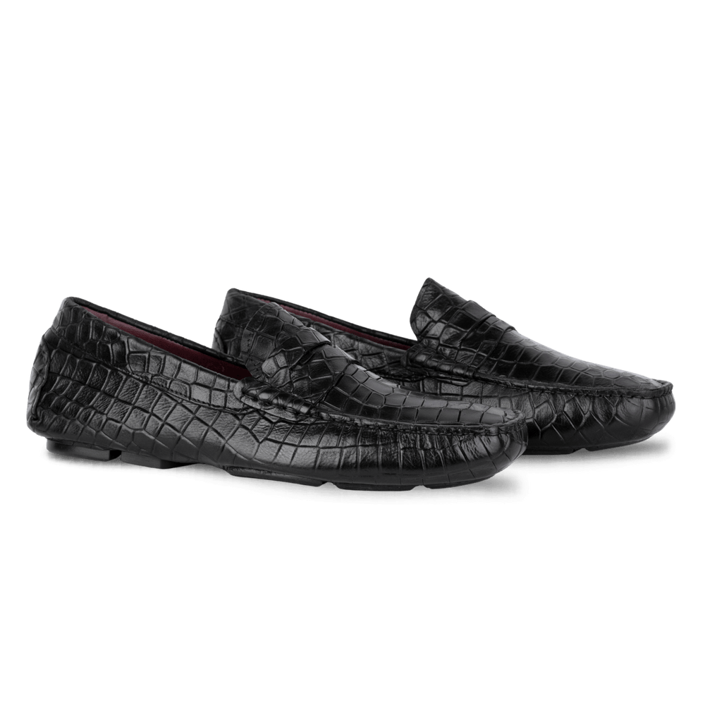 Gary: Mocassin Homme - Cuir Noir Croco - Bleather Maroc