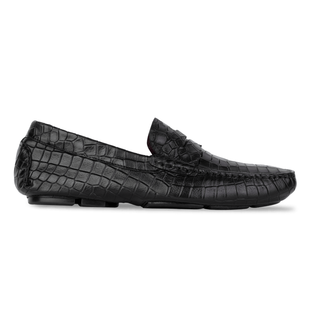 Gary: Mocassin Homme - Cuir Noir Croco - Bleather Maroc