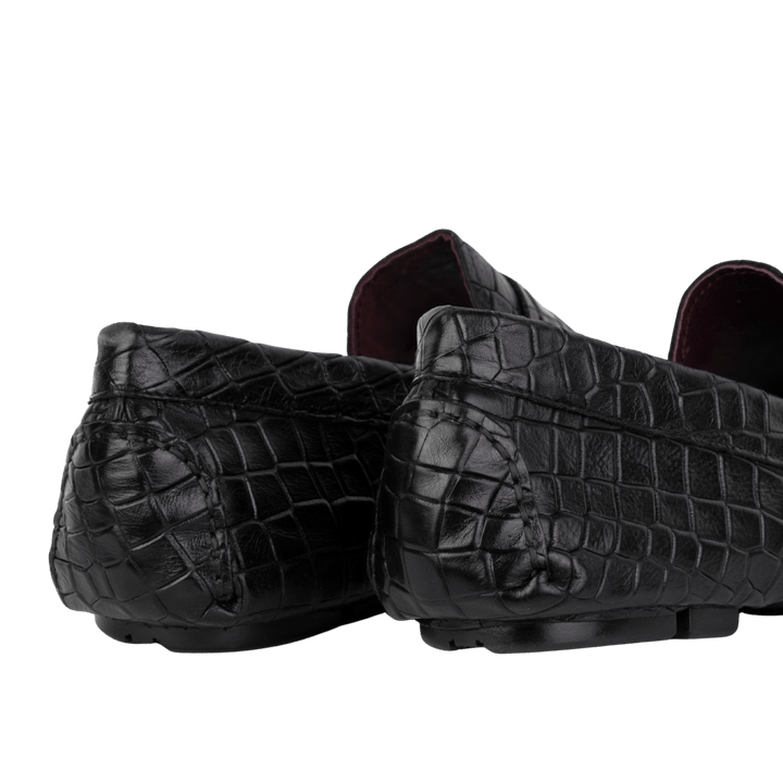 Gary: Mocassin Homme - Cuir Noir Croco - Bleather Maroc