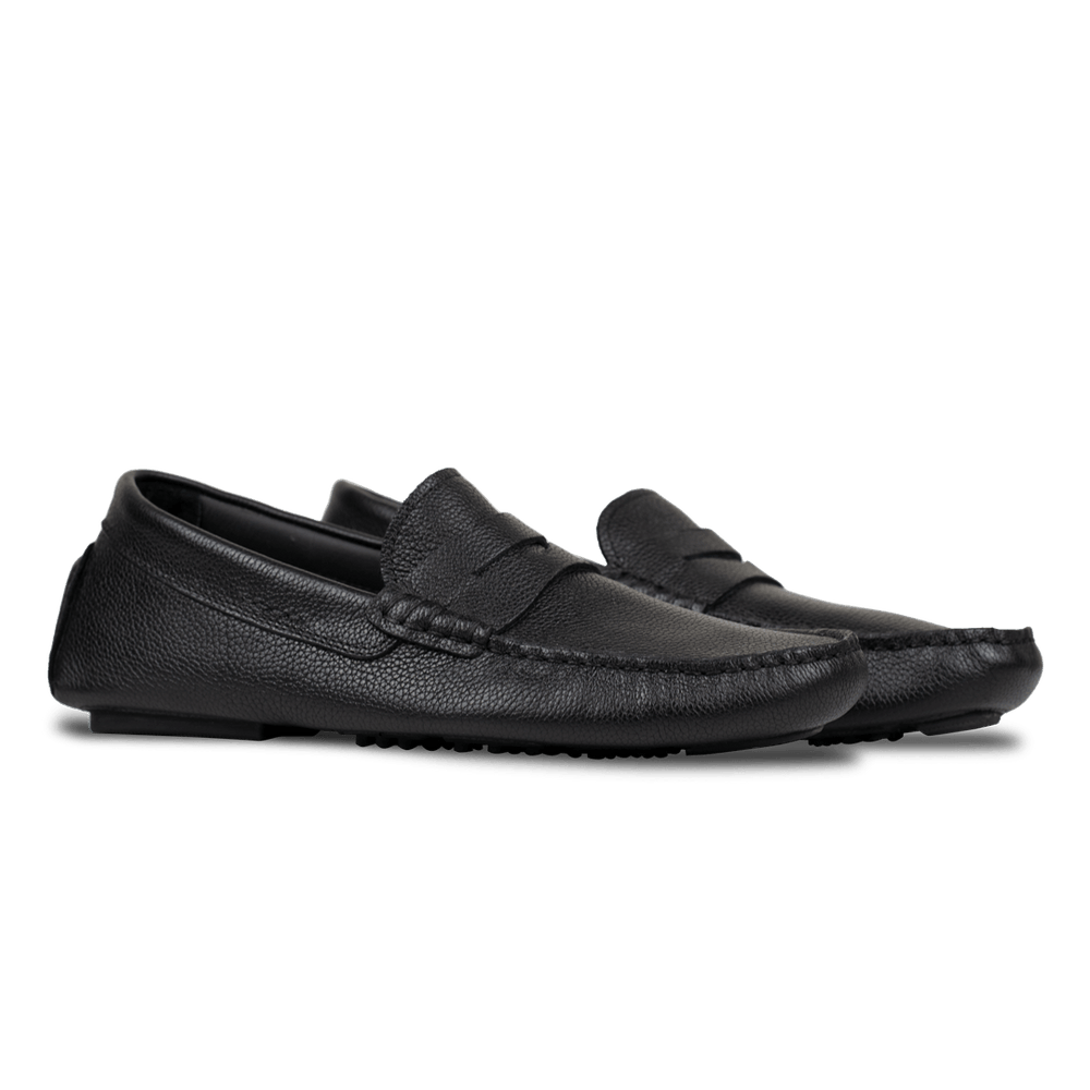 Gary: Mocassin Homme - Gomme Noir Grainé - Bleather Maroc