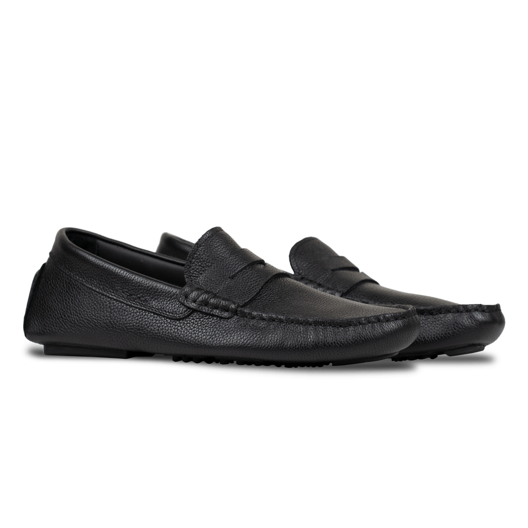 Gary: Mocassin Homme - Gomme Noir Grainé - Bleather Maroc