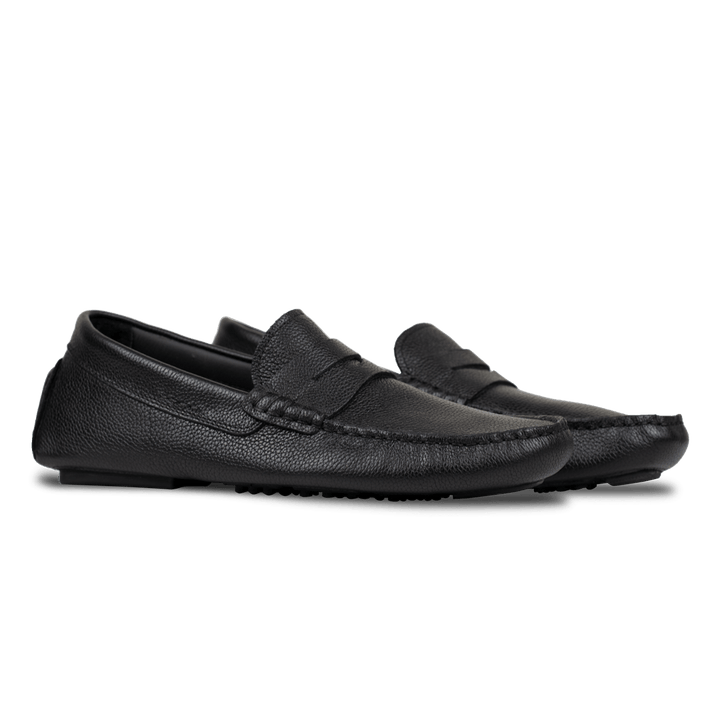 Gary: Mocassin Homme - Gomme Noir Grainé - Bleather Maroc