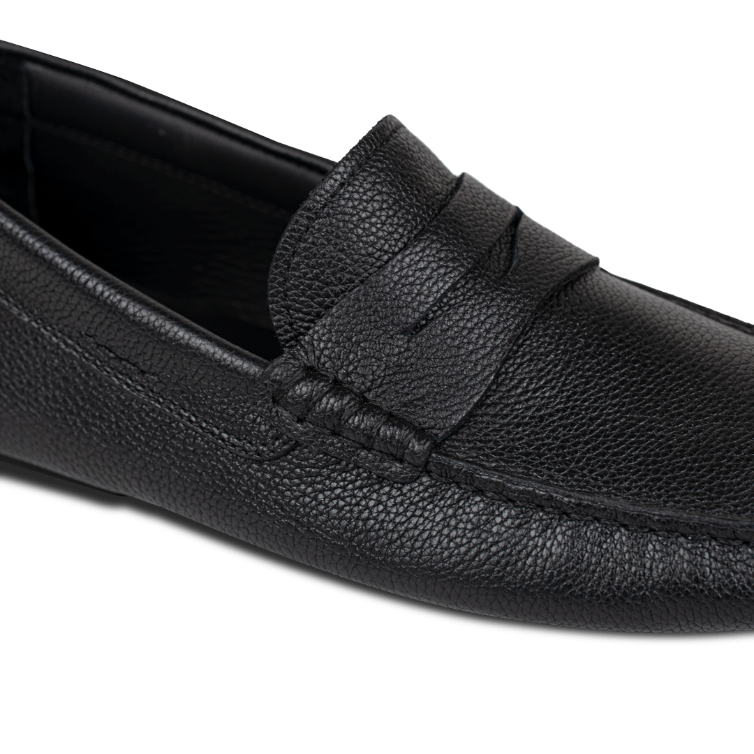 Gary: Mocassin Homme - Gomme Noir Grainé - Bleather Maroc