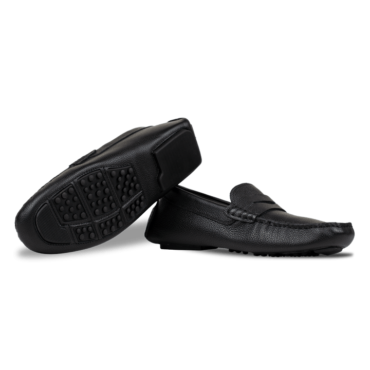 Gary: Mocassin Homme - Gomme Noir Grainé - Bleather Maroc