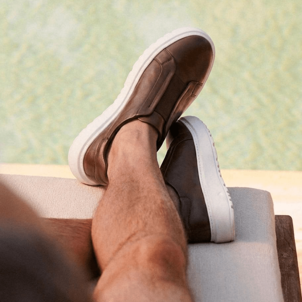 George : Sneakers Homme - Cuir Marron - Bleather Maroc