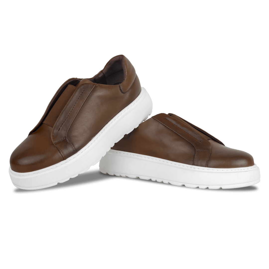 George : Sneakers Homme - Cuir Marron - Bleather Maroc