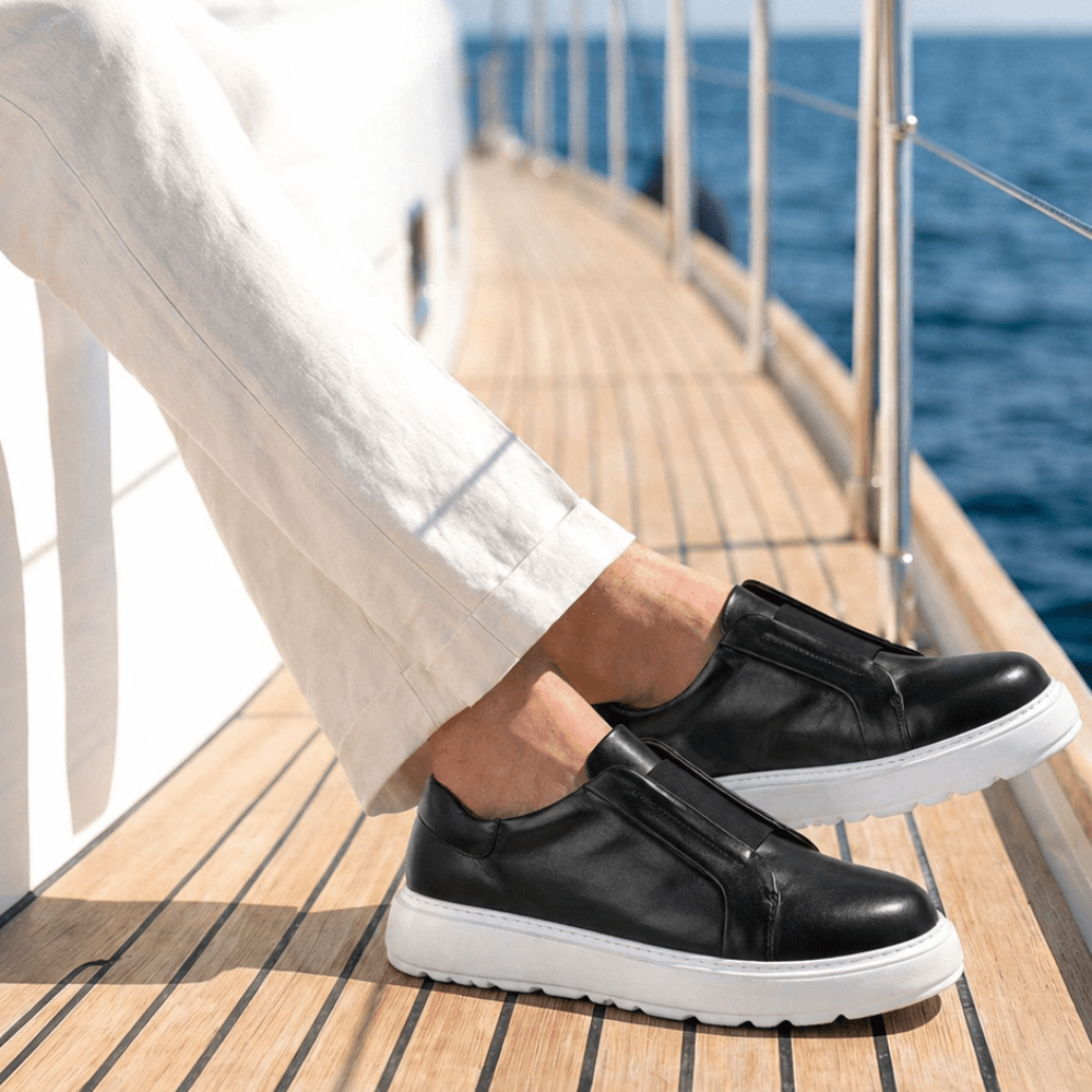 George : Sneakers Homme - Cuir Noir - Bleather Maroc