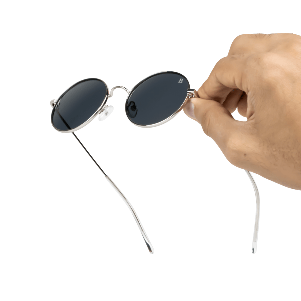 Globe S': Lunettes de soleil de luxe Noir Silver - Bleather Maroc