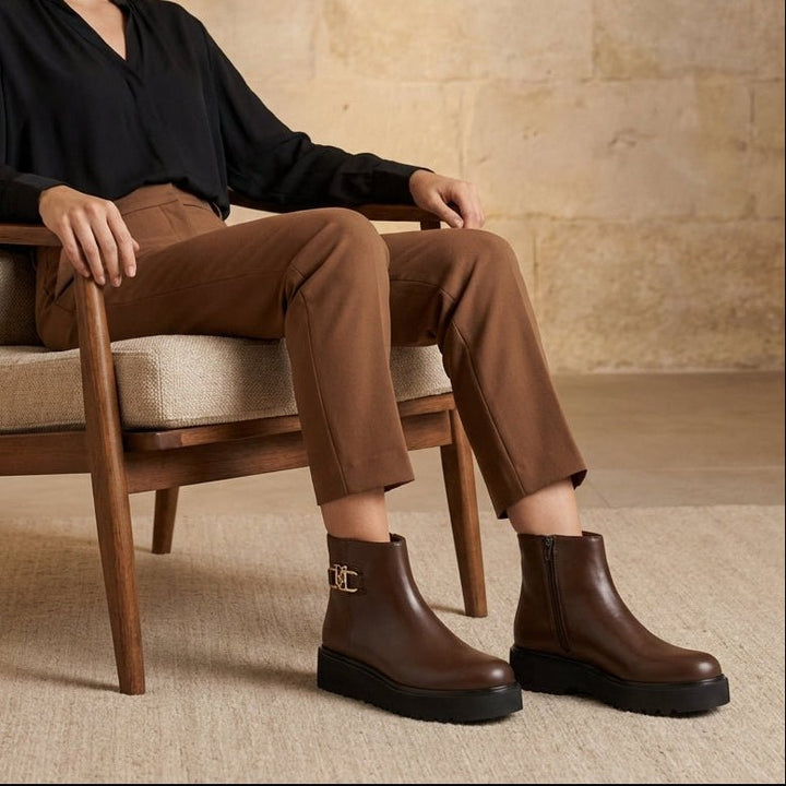 Grace: Bottines Femme - Cuir Marron - Bleather Maroc