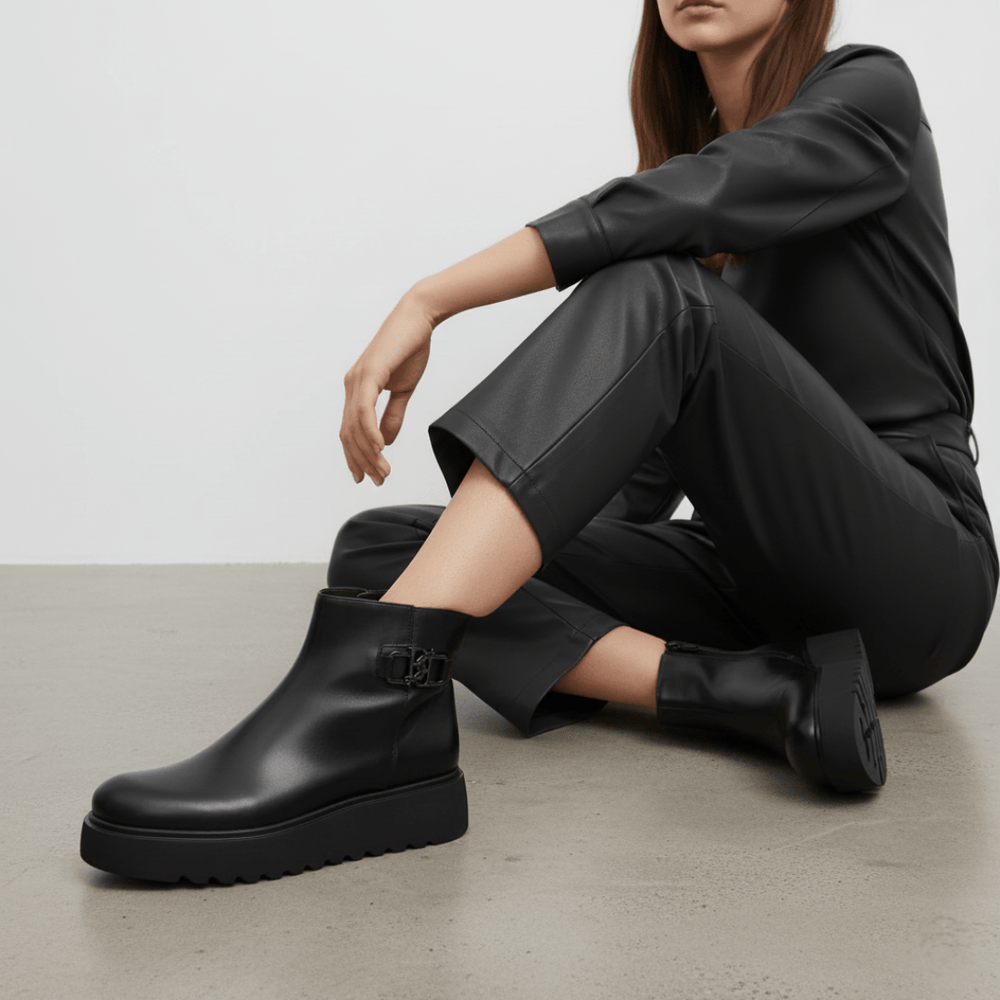 Grace: Bottines Femme - Cuir Noir - Bleather Maroc