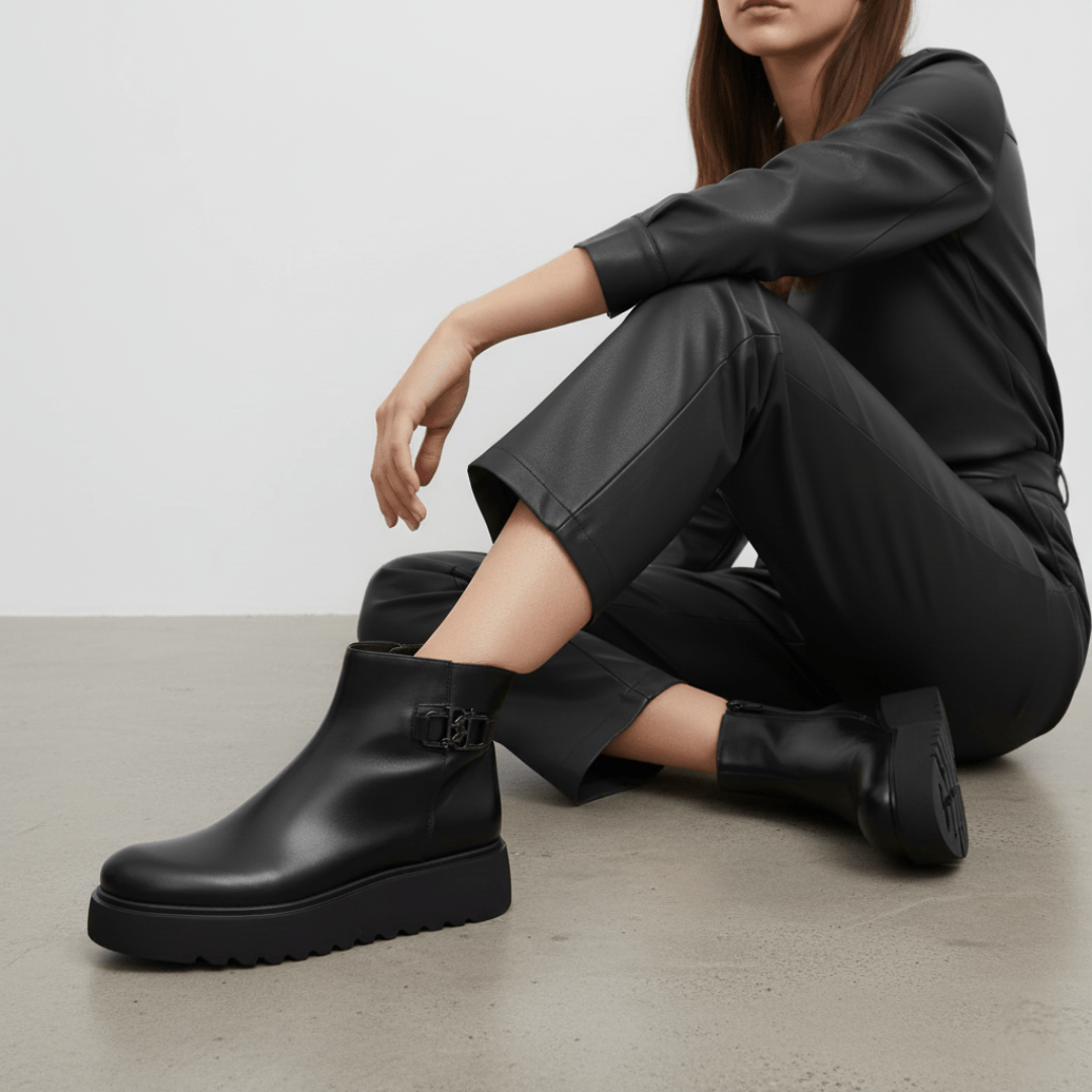 Grace: Bottines Femme - Cuir Noir - Bleather Maroc