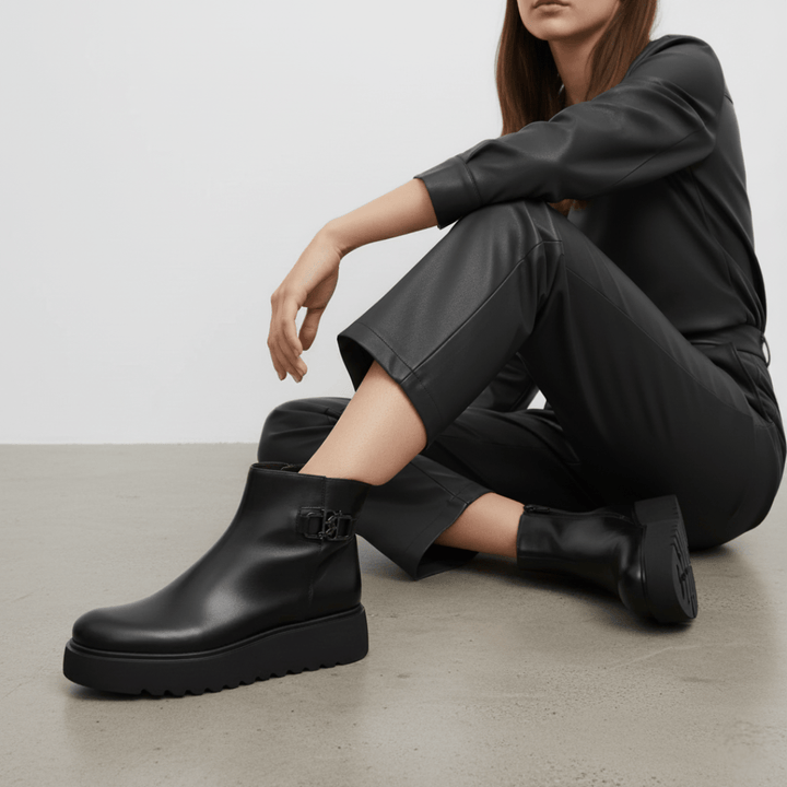 Grace: Bottines Femme - Cuir Noir - Bleather Maroc