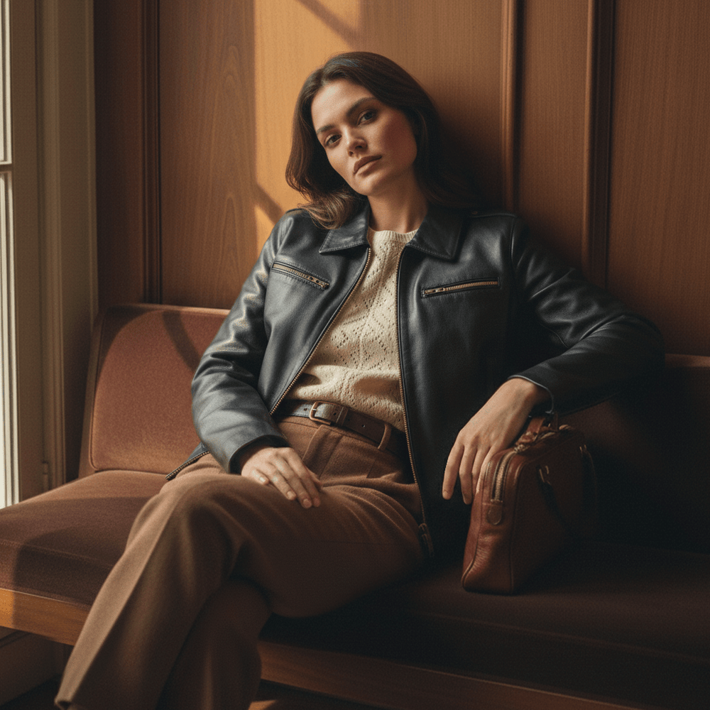 Hailey: Jacket Femme - Cuir Noir - Bleather Maroc