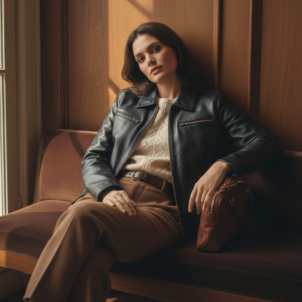 Hailey: Jacket Femme - Cuir Noir - Bleather Maroc