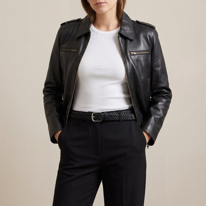 Hailey: Jacket Femme - Cuir Noir - Bleather Maroc