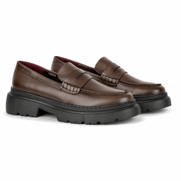 Heather: Mocassin Femme - Cuir Marron - Bleather Maroc