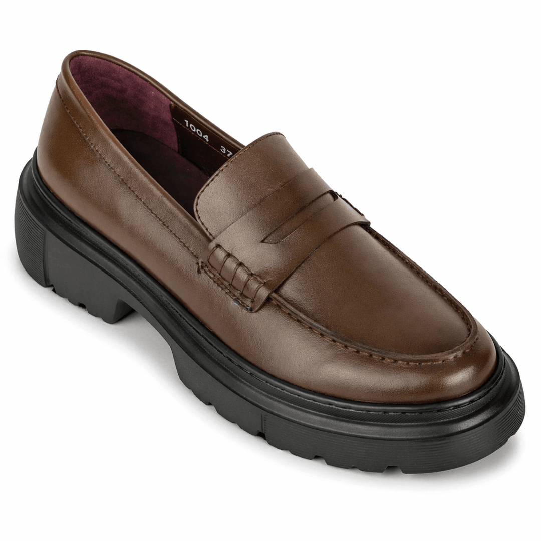 Heather: Mocassin Femme - Cuir Marron - Bleather Maroc