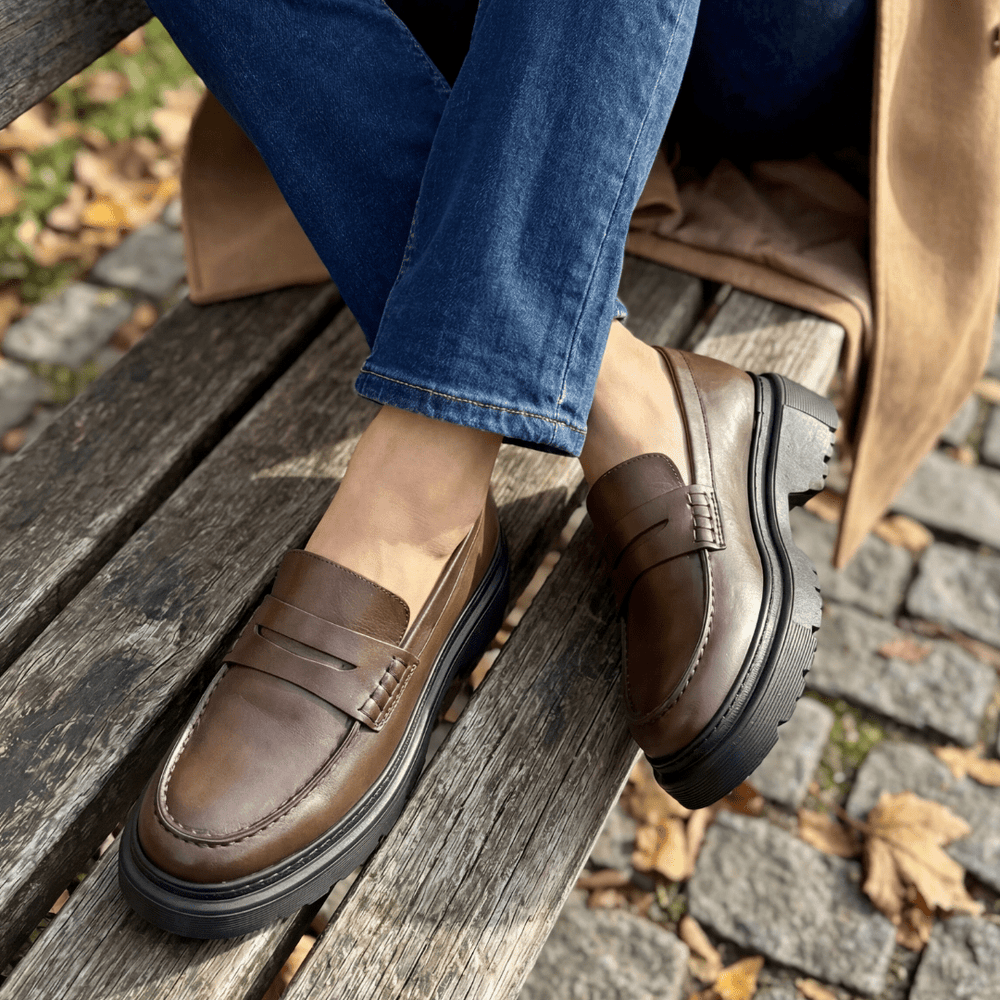 Heather: Mocassin Femme - Cuir Marron - Bleather Maroc