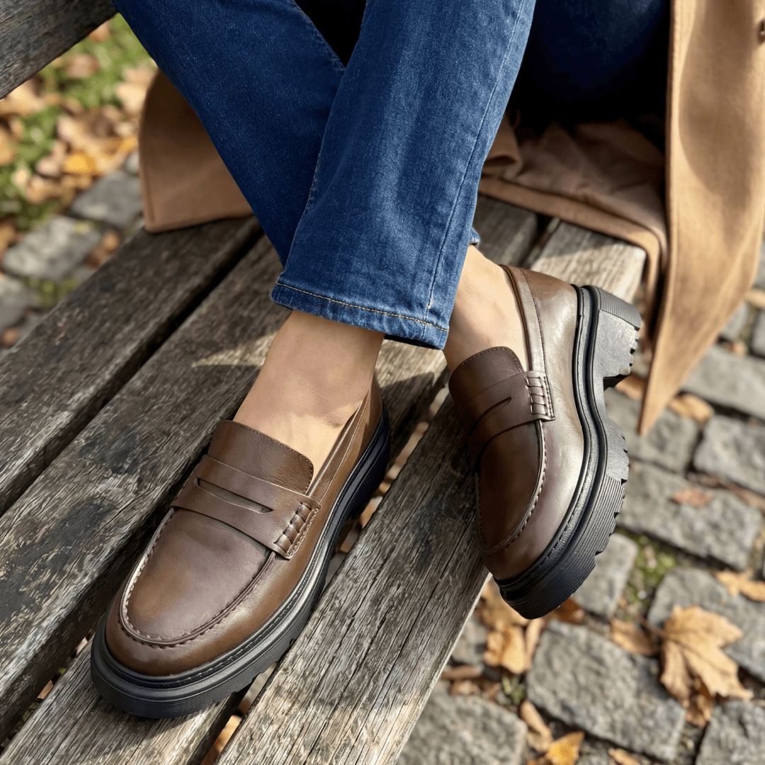 Heather: Mocassin Femme - Cuir Marron - Bleather Maroc