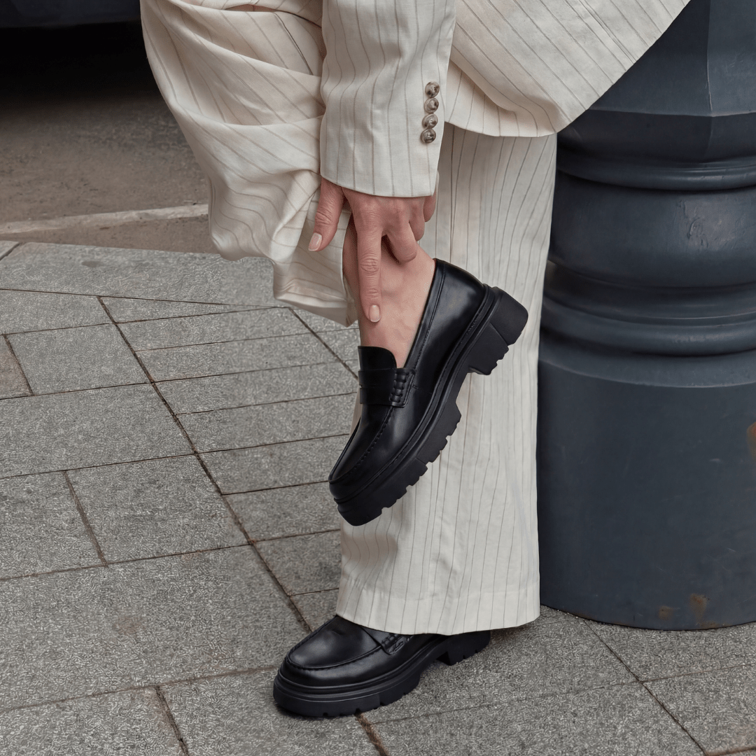 Heather: Mocassin Femme - Cuir Noir - Bleather Maroc