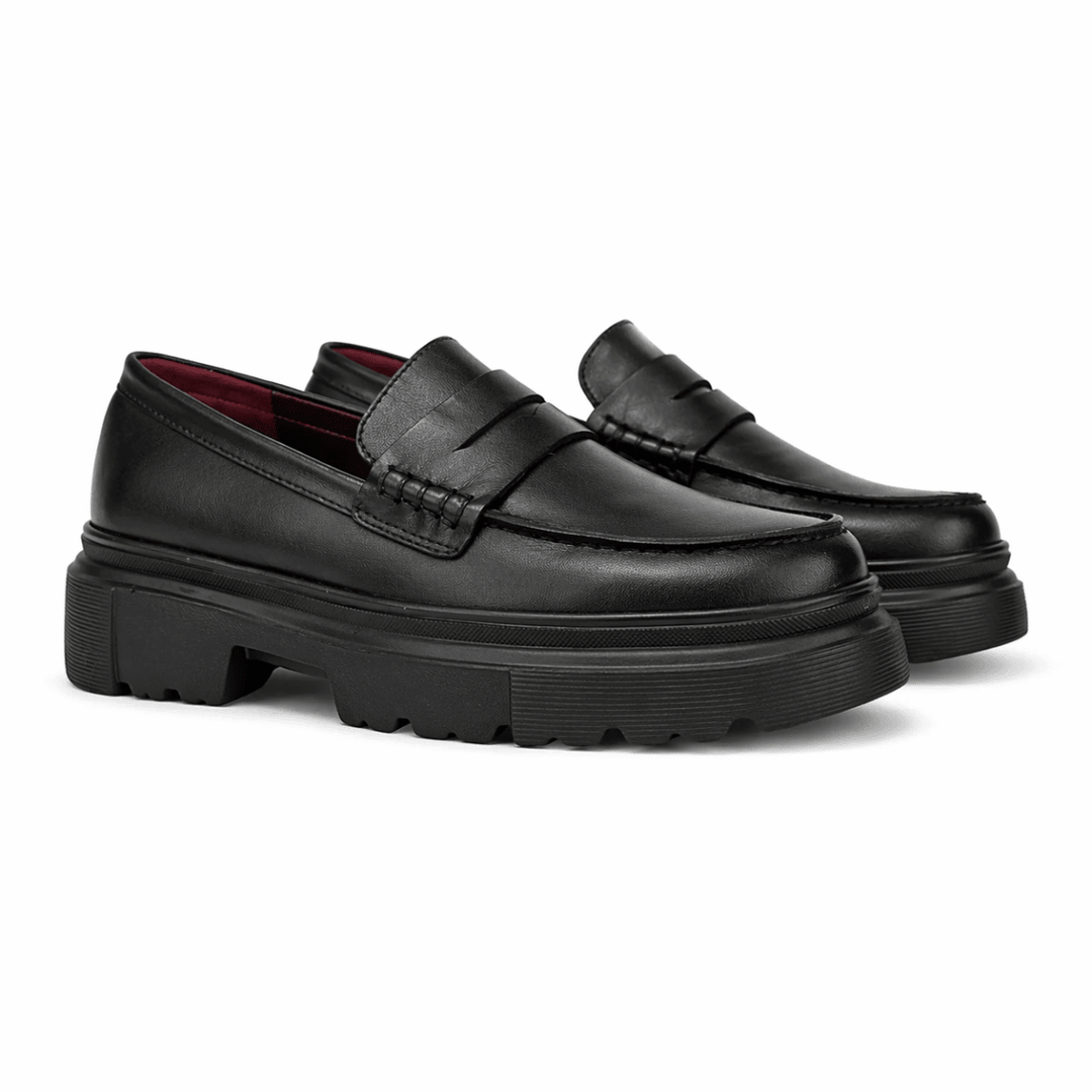Heather: Mocassin Femme - Cuir Noir - Bleather Maroc