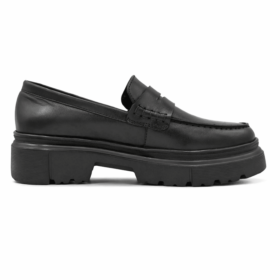 Heather: Mocassin Femme - Cuir Noir - Bleather Maroc