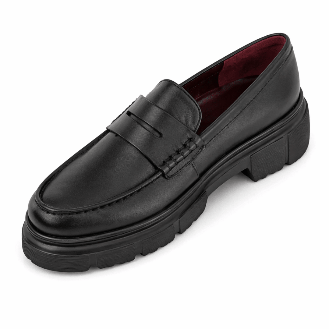 Heather: Mocassin Femme - Cuir Noir - Bleather Maroc