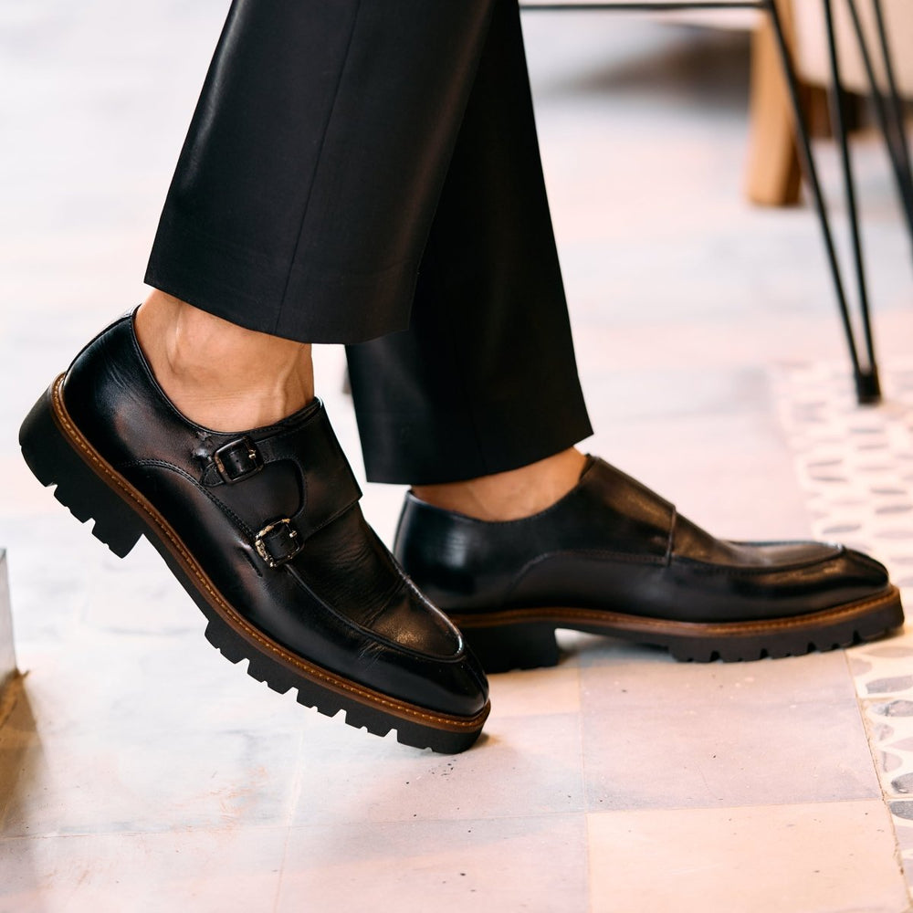 Henry: Chaussures à boucles - Cuir Noir - Bleather Maroc