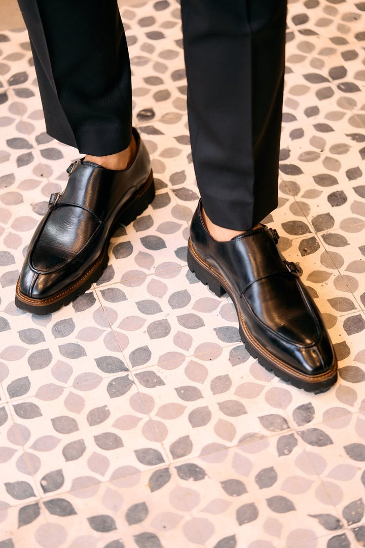 Henry: Chaussures à boucles - Cuir Noir - Bleather Maroc