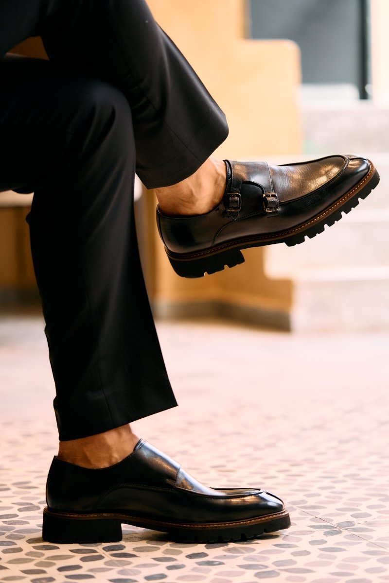 Henry: Chaussures à boucles - Cuir Noir - Bleather Maroc