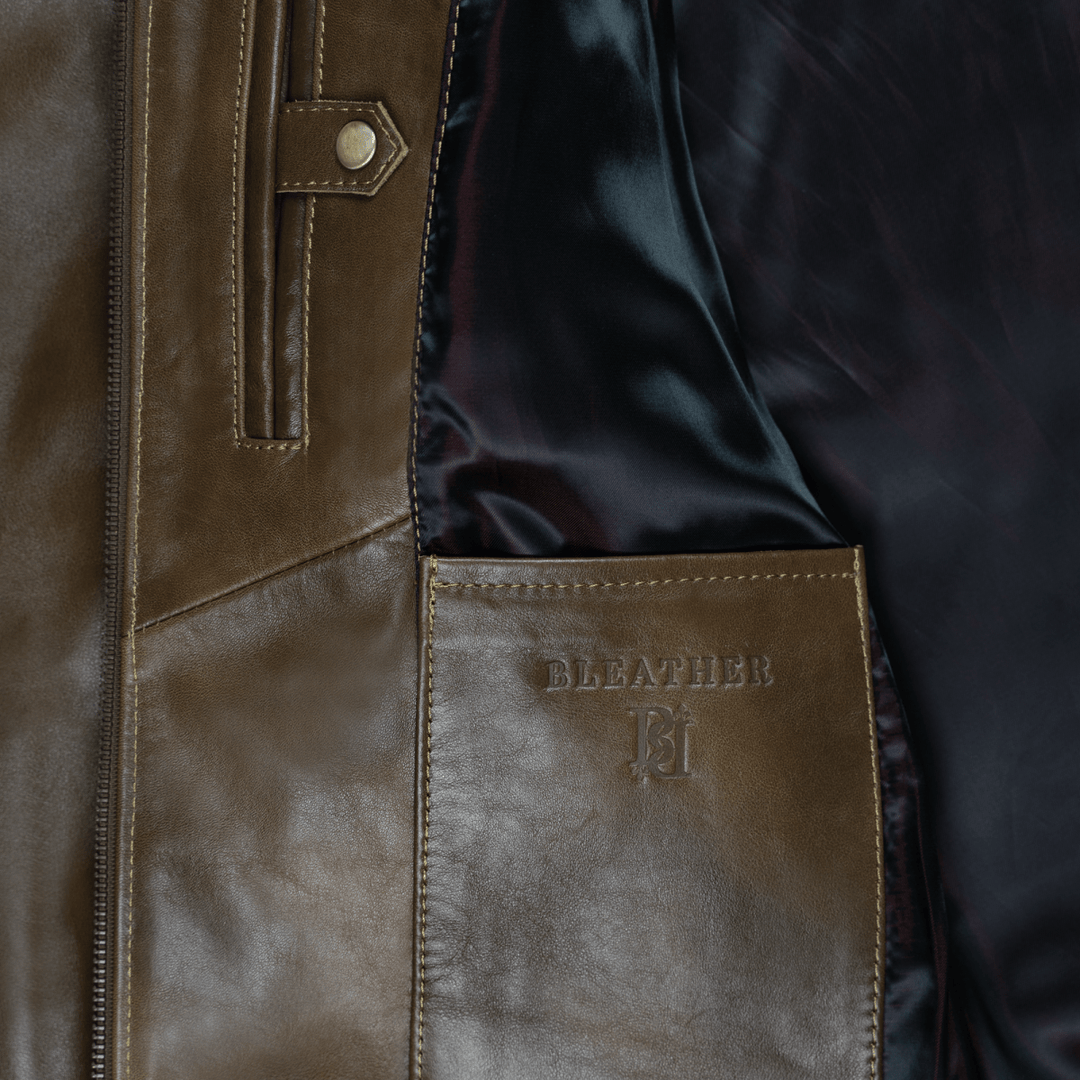Heritage: Jacket Hommes - Cuir Marron patiné - Bleather Maroc