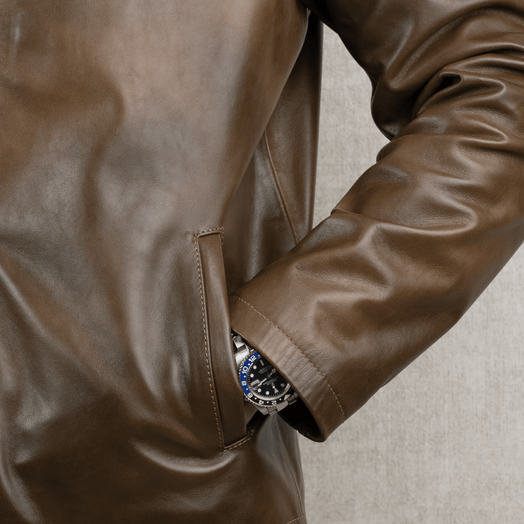 Heritage: Jacket Hommes - Cuir Marron patiné - Bleather Maroc