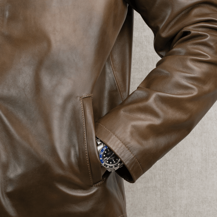 Heritage: Jacket Hommes - Cuir Marron patiné - Bleather Maroc