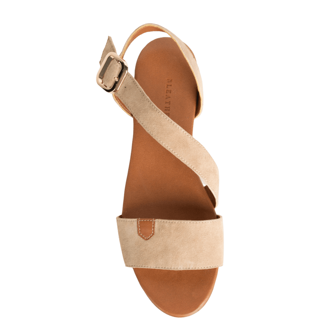 Kaya : Sandales Femme - Daim Beige - Bleather Maroc