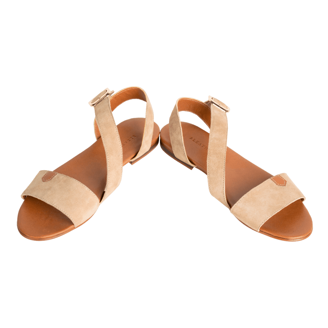Kaya : Sandales Femme - Daim Beige - Bleather Maroc