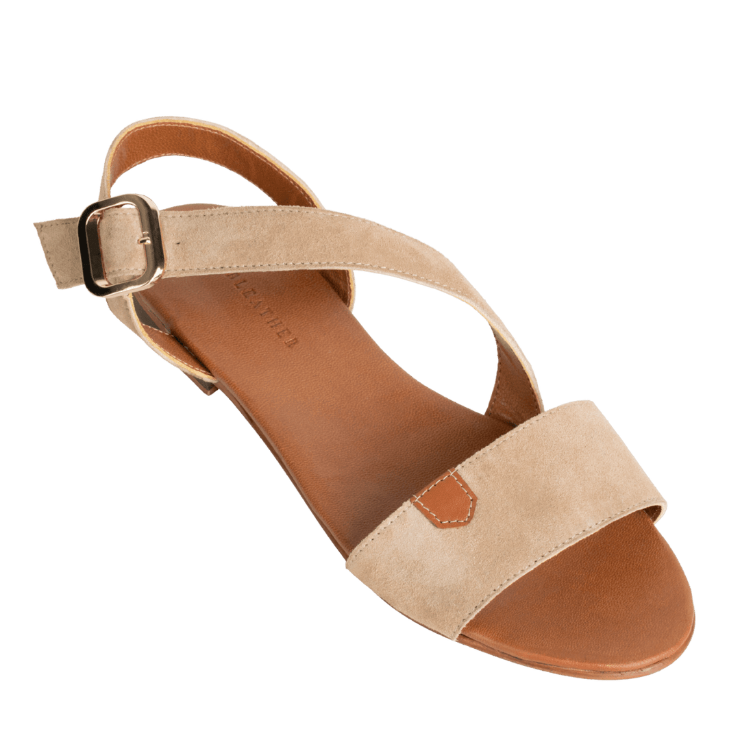 Kaya : Sandales Femme - Daim Beige - Bleather Maroc