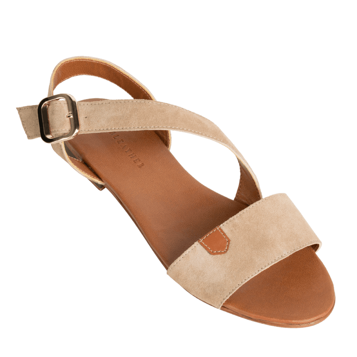 Kaya : Sandales Femme - Daim Beige - Bleather Maroc