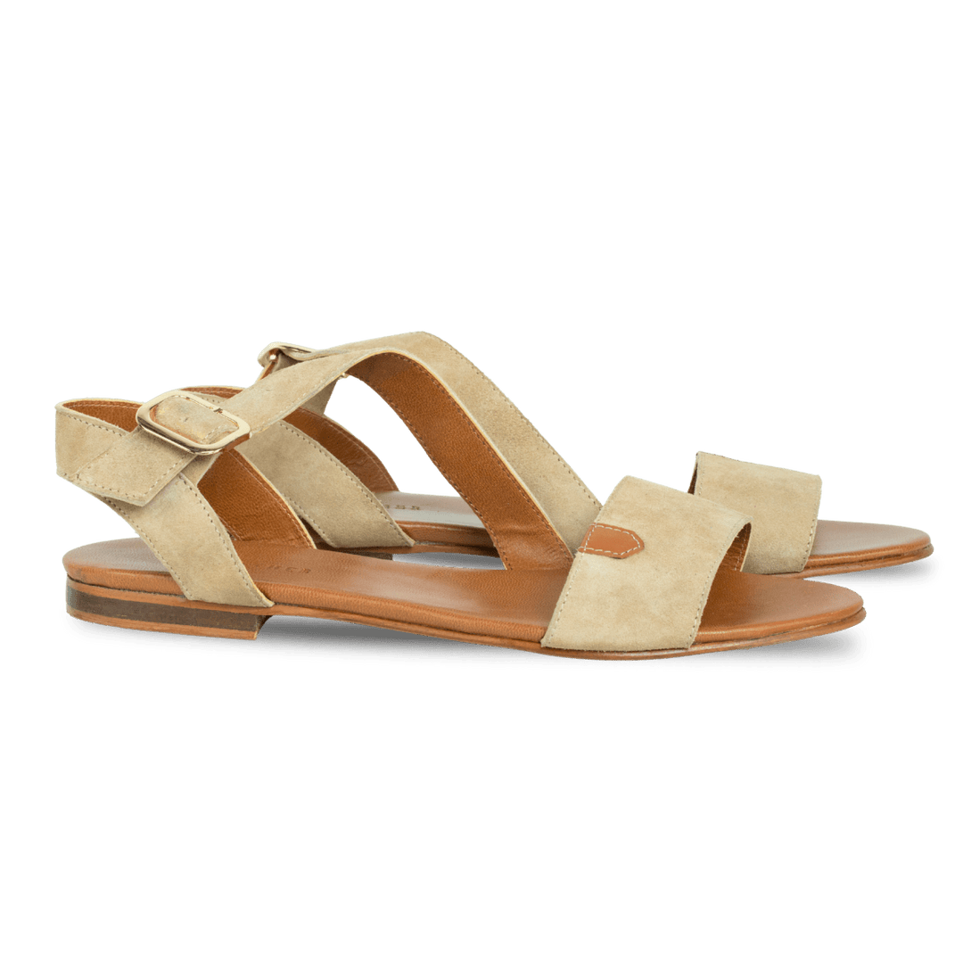 Kaya : Sandales Femme - Daim Beige - Bleather Maroc