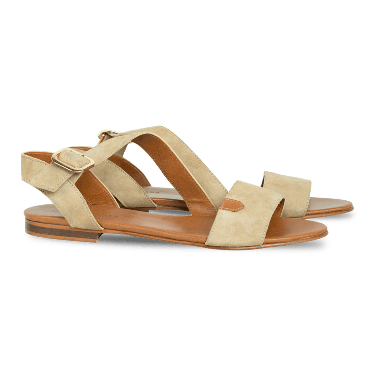 Kaya : Sandales Femme - Daim Beige - Bleather Maroc
